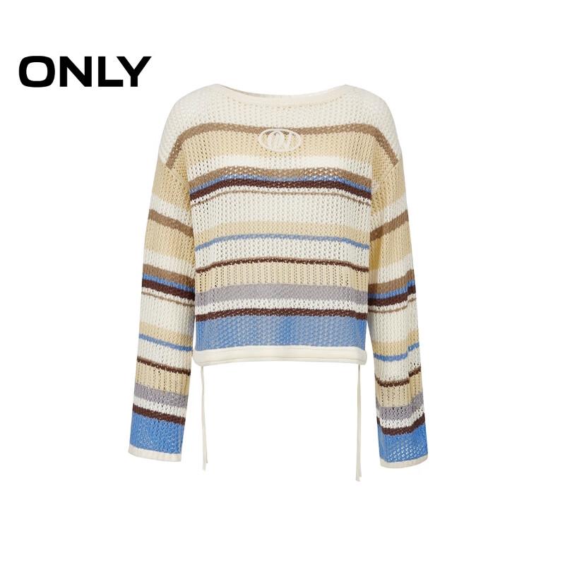 ONLY Women's 2025 Autumn Colorblock Striped Hollow Out Knit Sweater