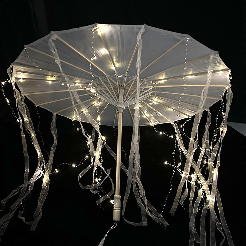 LED Chinese Japan Yarn Oiled Paper Umbrella Princess Lace Parasol Chinese Japan Umbrella Cosplay Drama Party Props