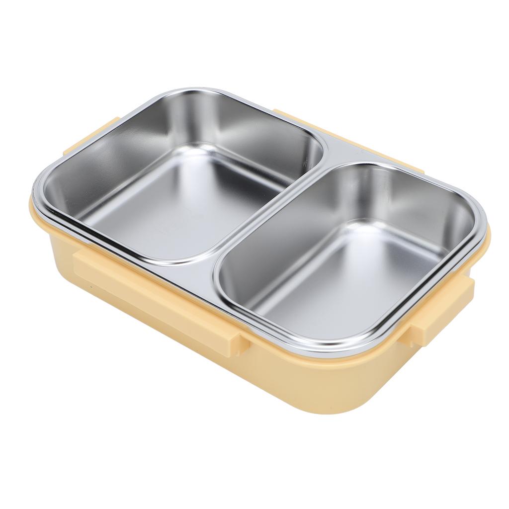 Edelstahl Lunchbox Behälter Versiegelt Geruchsdicht 2 Fächer Tragbar Quadratisch 1.2L Gelb
