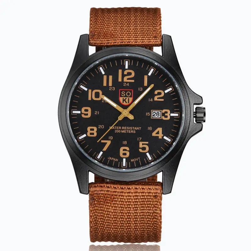 Luxury Watch Men Brown Men Nylon Strap Quartz Watch Fashion Simple Round Glass Dial Date Watch for Daily Work Sports