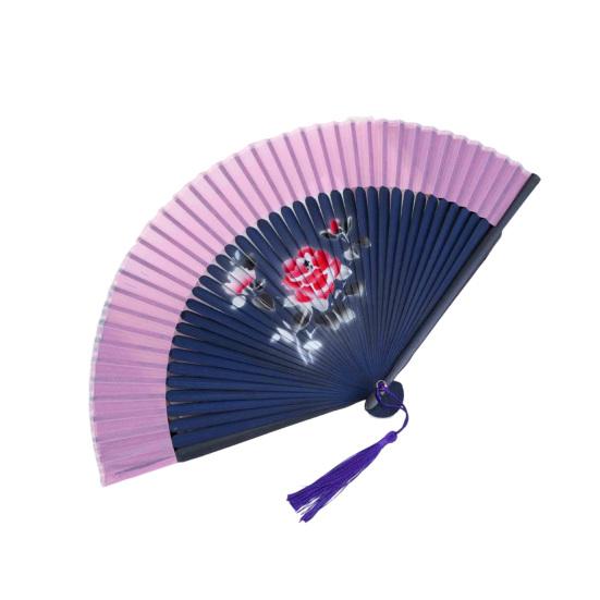 Chinese Style Flower Folding Fan with Tassels Vintage Portable Hand Fan Wedding Dance Party Decorative Handheld Fan Travel Accessory