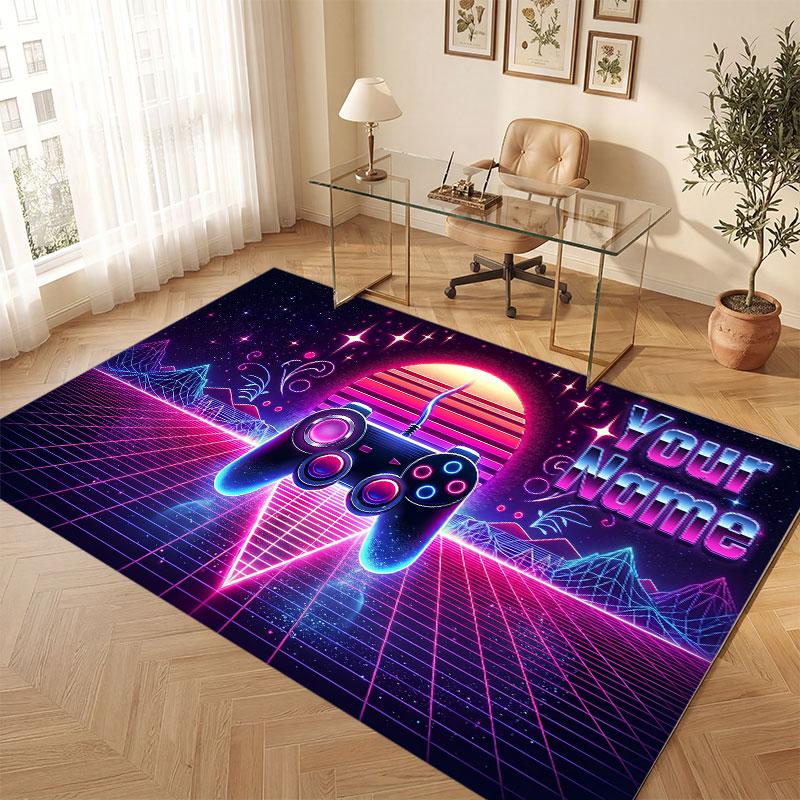 Neon Colorful Theme Crystal Velvet Floor Rug Personalized Custom Name Text Warm Carpet Home Decoration