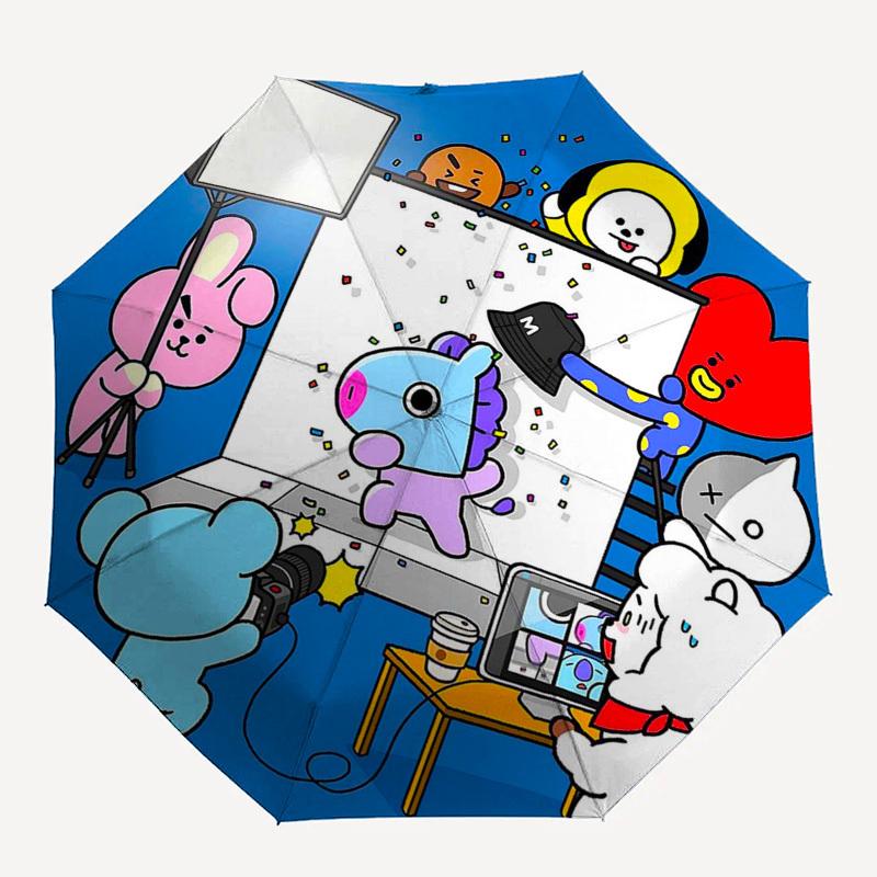 1pc BT21 Characters Outdoor Umbrella - Automatic Opening/Closing, Portable 3-Fold Design, 8-Rib Iron Frame, Perfect Gift for Fans, Travelers, Dai