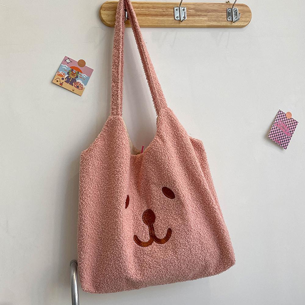 Women Soft Plush Shoulder Bag Cute Bear Handbag Furry Fluffy Totes Large Capacity Shopping Bags Cartoon Book Bags For Ladies