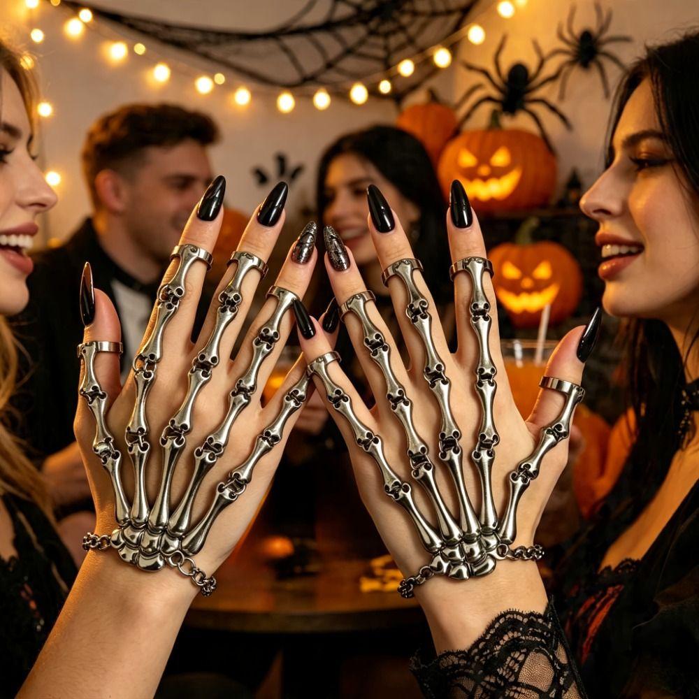 Adjustable Finger Ring Bracelet Metal Ghost Claw Bangles Halloween Hand Bone Bracelet Halloween