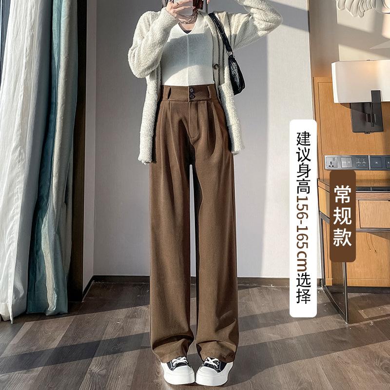 

Plush woolen wide-leg pants for women s autumn and winter new winter thickened high-waisted drape small narrow straight-leg pants XXL