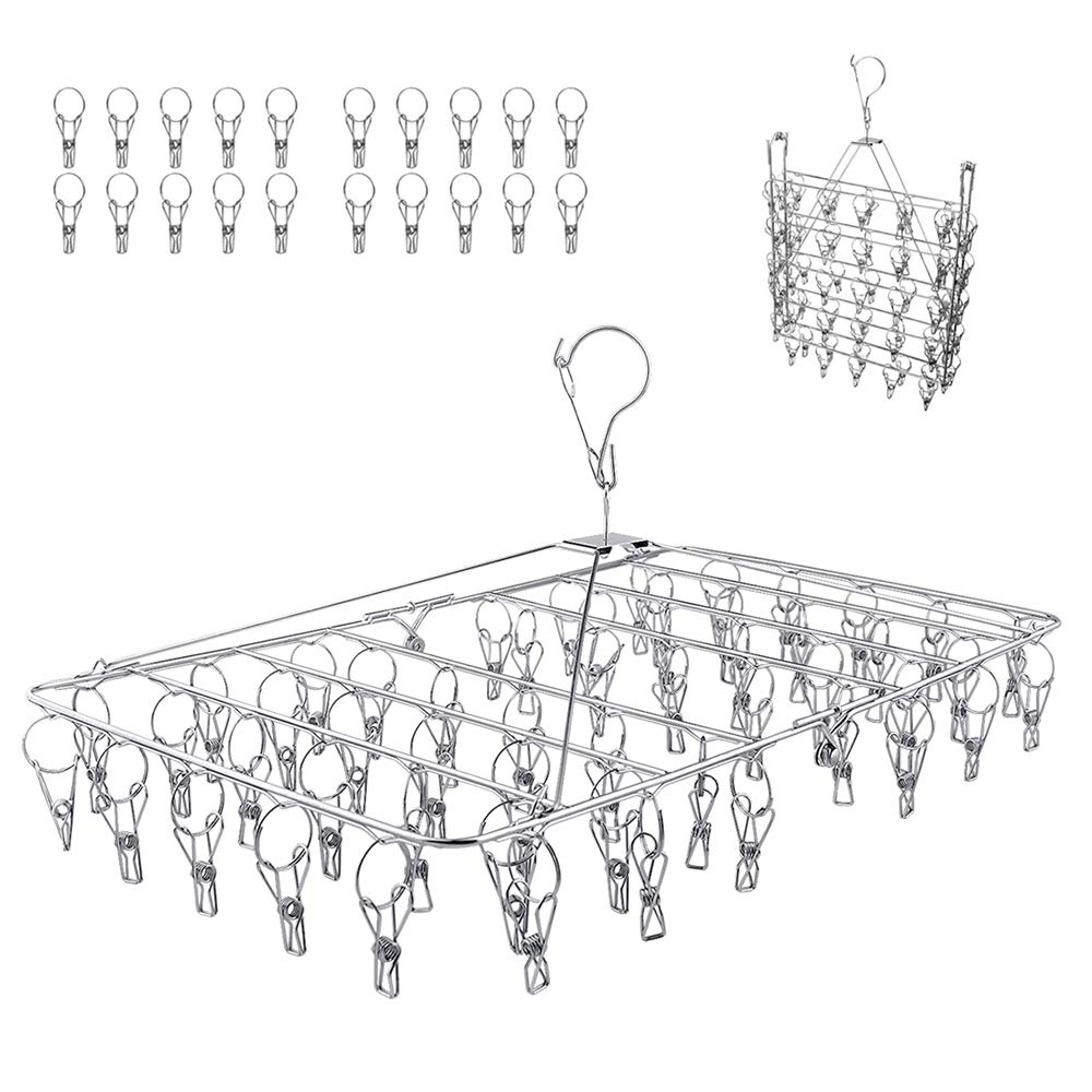 

YOUXIU Clothes Drying 52 Clothespins 20 Spare Stainless Foldable Clothes Drying Convenient 69cm x Rack, (Includes Clothespins), Steel, Rack, Storage,