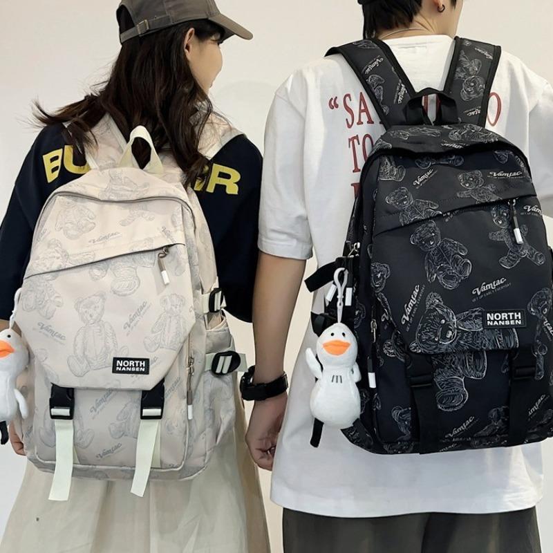 Printed Cute Bear Schoolbag Junior High School Student Female Versatile Backpack Male Large Capacity Wind Backpack Female Middle School Student