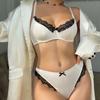 Autumn and Winter New Pure Desire Sexy Big Breasts Show Small Bra Set Thin Glossy Lace Edge French Underwear Women