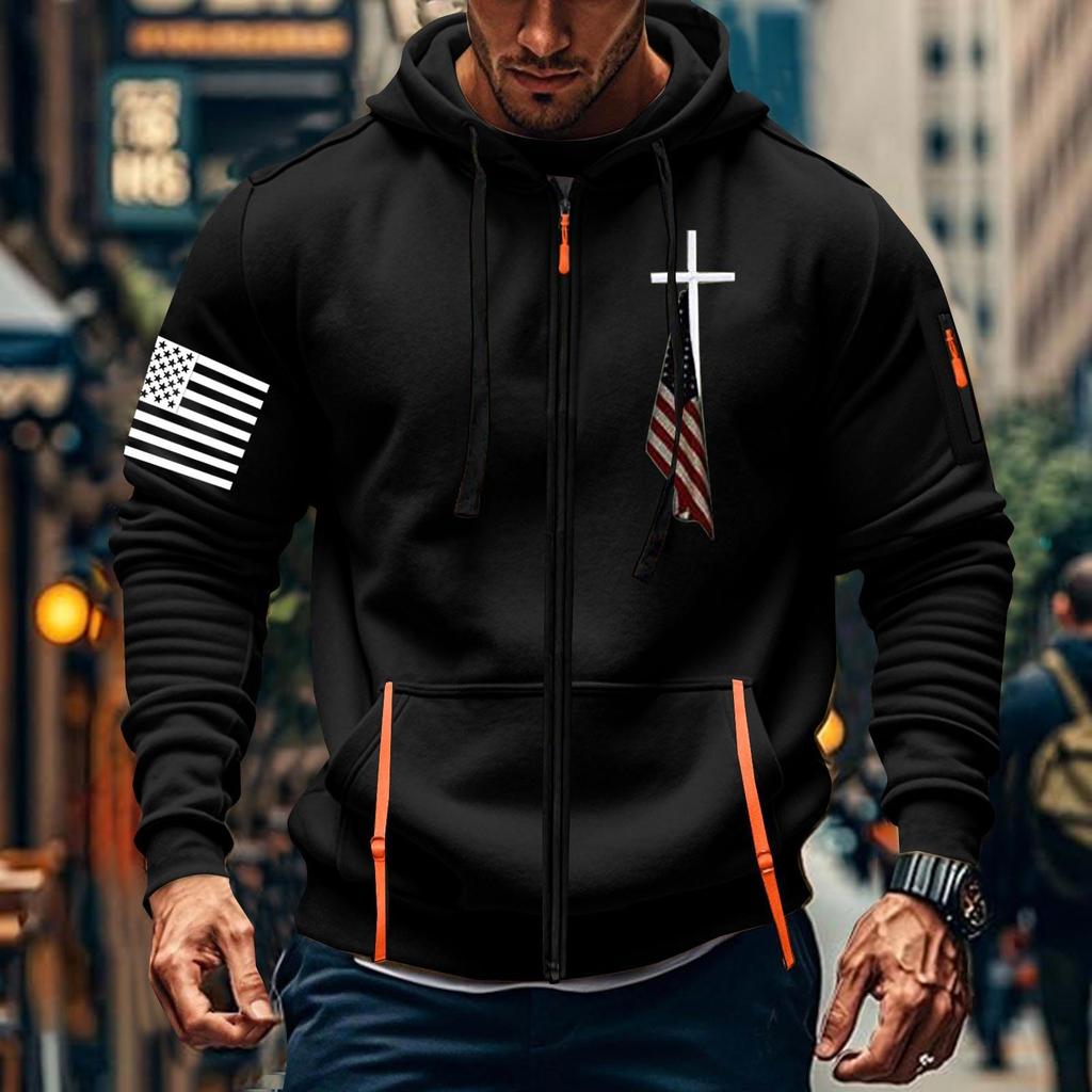Hanoră sport casual pentru bărbați Hanoră cu glugă Cardigan Fermoar Hanoră cu buzunare multiple