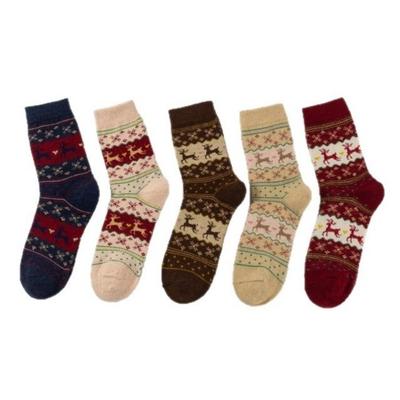 Nouvelles Chaussettes de Noël Rétro Épaisses Cerf Chaussettes Chaudes Bloc de Couleurs Coton Chaussettes de Sol Hiver