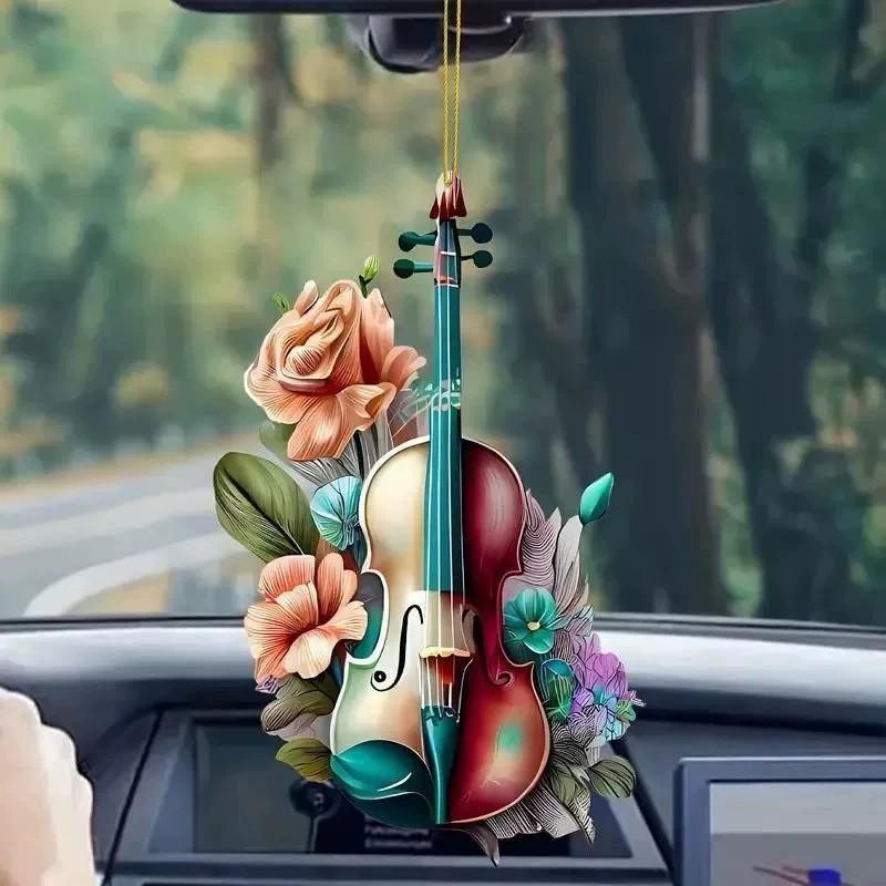 Acrylic Flat Surface Pendant With Flower Violin Design For Automotive Interior