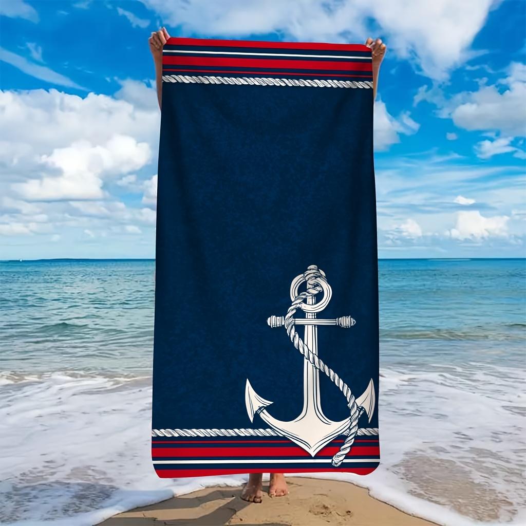 Shanika Chen 1Pc Microfiber Beach Towel, Nautical Anchor Pattern Decorative Design, Ultra-Soft Material, Lightweight And Absorbent, Suitable