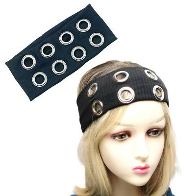 Faixa de Cabelo Larga Punk com Ilhós Vazados Faixa Metálica Acessório de Cabeça Cool para Vários Looks e Headwear de Street Dance