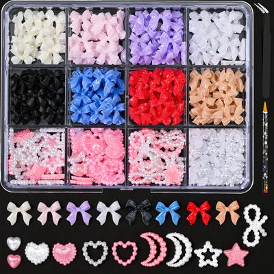 1Box Ribbon Bow/Pearl/Heart/Star Rhinestones Nails Decoration Parts 3D Gems Stone DIY Korean Manicure Designs Jewelry Accessorie