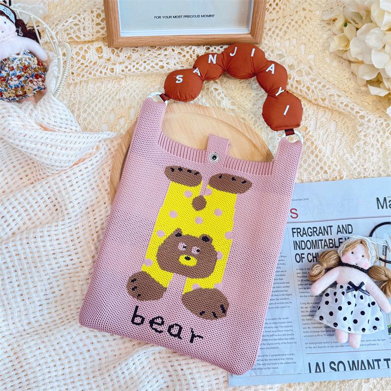 Ins Original Knitted Mobile Phone Bag, Convenient Storage, Student Cute Cartoon Messenger Bag