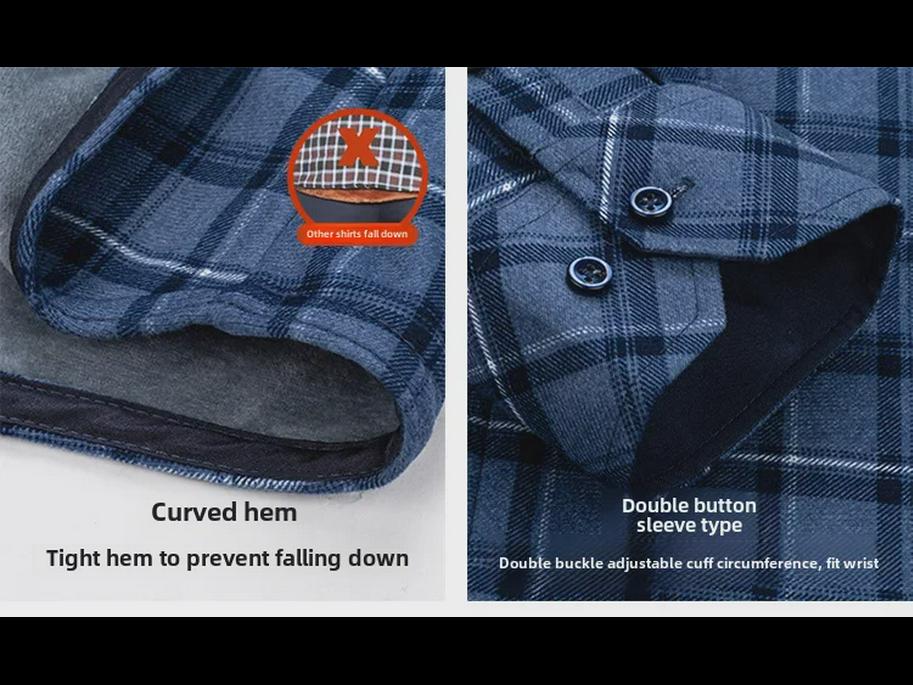 Men's Luxe Double-Sided Velvet Thickened Striped Plaid Long Sleeve Shirt for Autumn and Winter