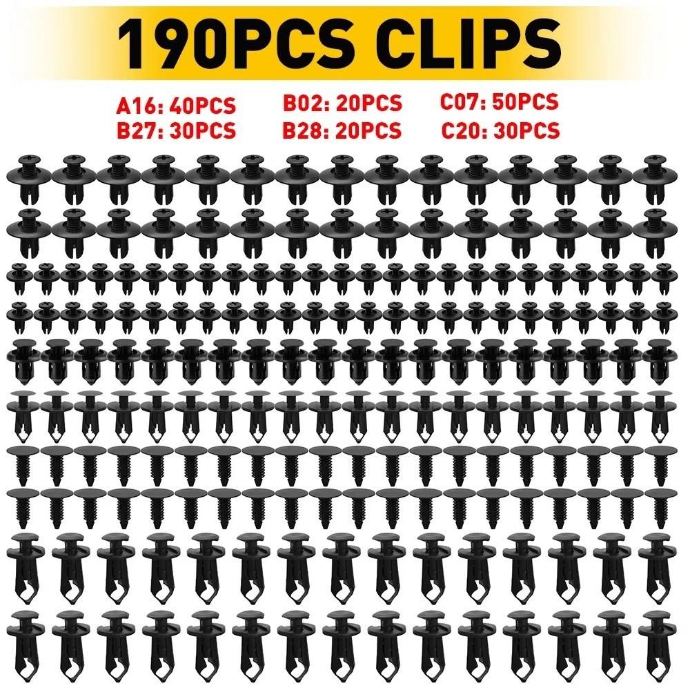 190pcs ABS Car Fastener Clip Kit Universal Car Repair Auto Body Push Retainer Pin Bumper Door Trim Panel Retainer Car Supplies