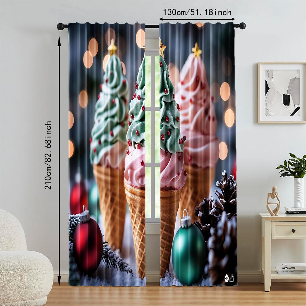 Versatile Polyester Transparent Curtains Home Decoration Ice Cream Use Bedrooms Living Rooms Curtain Set Of 2 Made Washable Area Ready