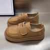 Mit Rock Retro Kleine Lederschuhe Damen Ein-Pedal Vielseitige Einzelschuhe Weiche Sohle Klettverschluss-Loafer