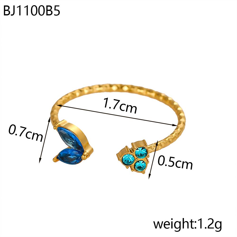

CARLIDANA Ins Style Colored Crystal Zircon Butterfly Finger Ring Gold Plated Stainless Steel Butterfly Rings Jewelry for Women resizable