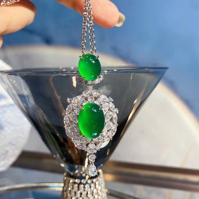 Luxury High Ice Chalcedony Full Drill Double Egg Emerald Clavicle Chain Suitable For Women's Daily Party Fashion Jewelry