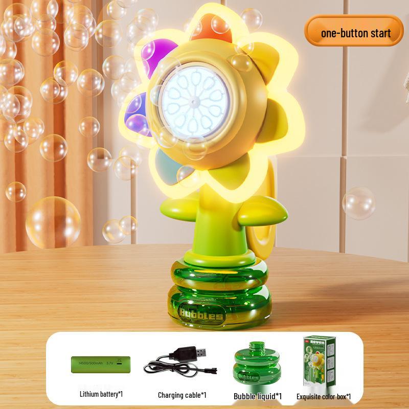 Luminous Handheld Sunflower Bubble Machine - Automatic Seven-Color Bubble Toy for Kids