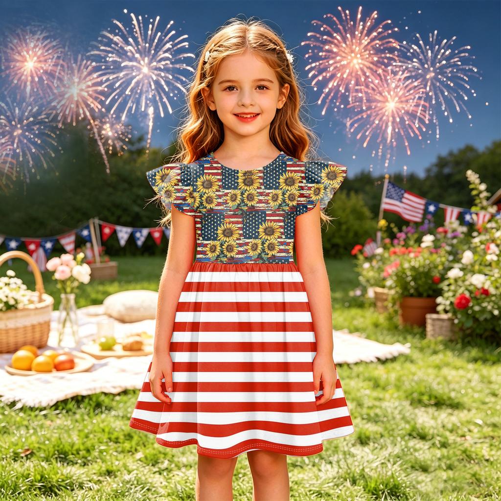 Girls' Summer Princess Dress - A-Line T-Shirt Dress Independence Day