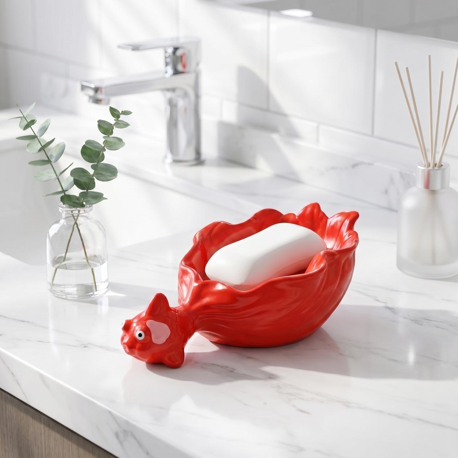 

Creative Goldfish Shaped Soap Dish Decorative Desktop Organizer Resin Material Durable Design for Bathroom Kitchen Use one size красный
