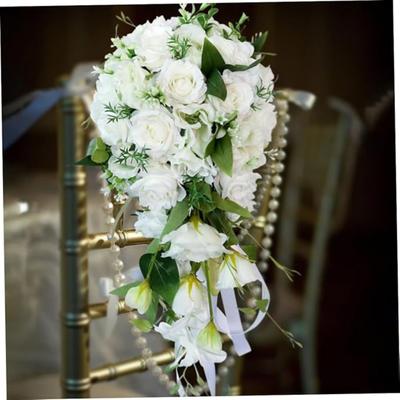 Simulation Flower Bouquet Artificial Flower Holding Flower Wedding Bouquet for Bride Waterfall Design White