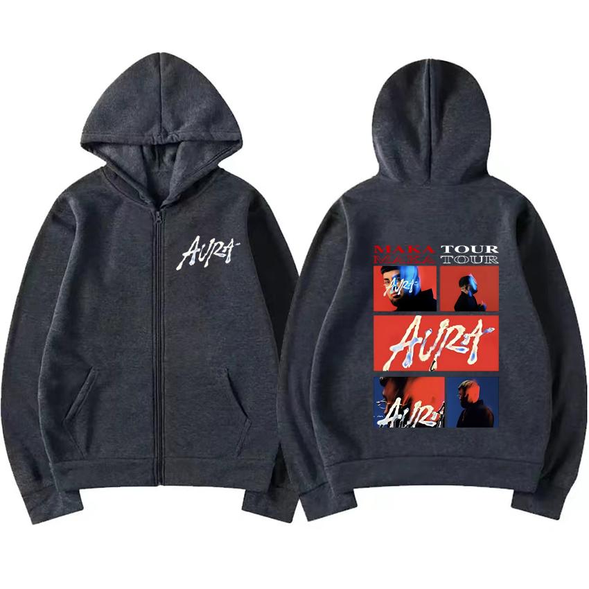 Rapper Maka Aura  Tour Merch Zipper Hoodie Coat Men Women Casual streetwear Oversized fashion Unisex Fleece Zip-up Jacket