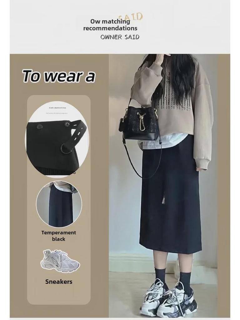 Fustă lungă de maternitate cu talie înaltă și crăpătură, în formă de A, pentru toamnă/iarnă