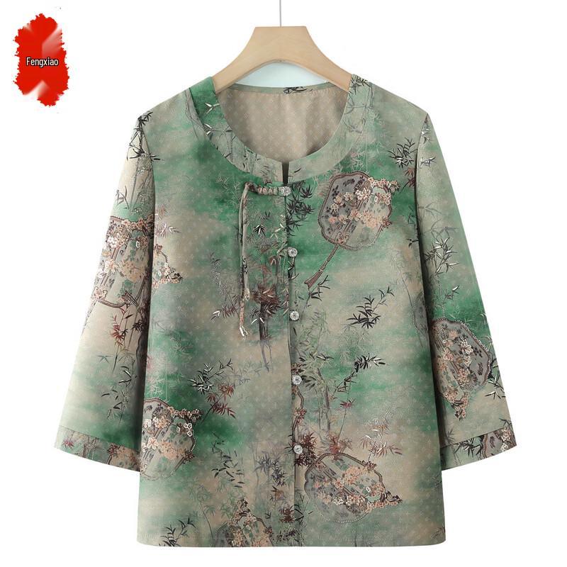 Elderly Women's Round Neck Floral Summer Top