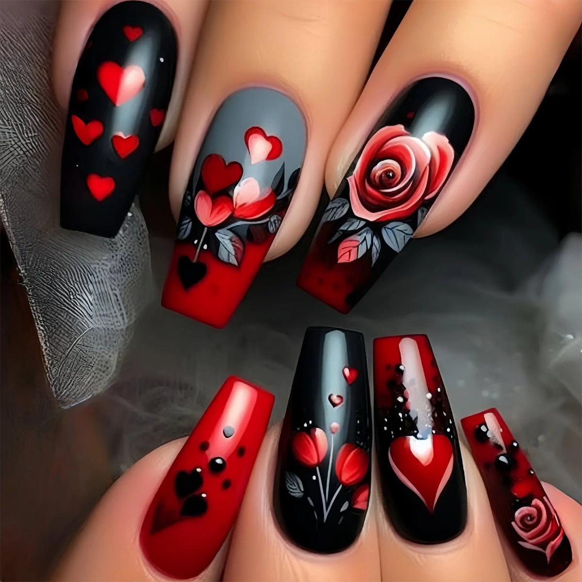 Valentine s Day Heart & Rose Design Nail Art - Bestseller Ins Style