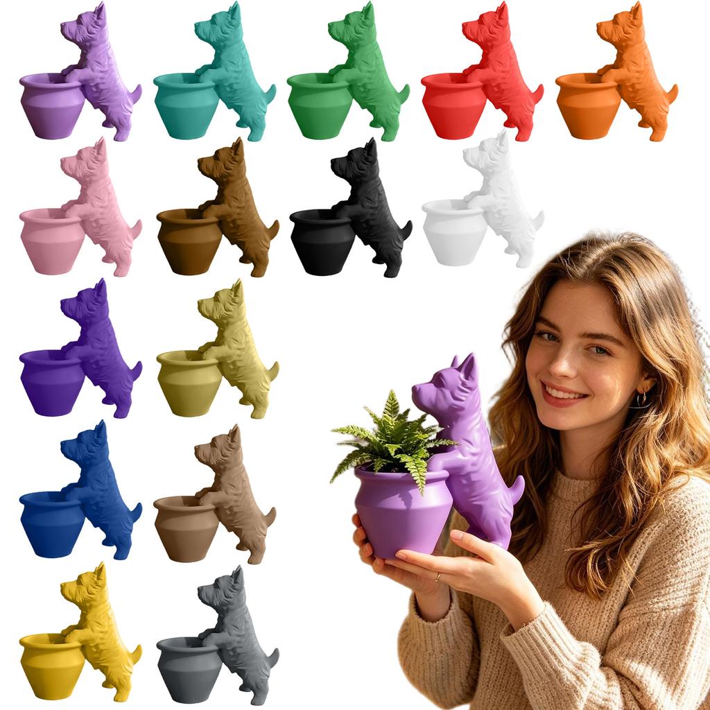 18CM West Highland Terrier Dog Planter Decorative Resin Flower Pot Holder Indoor Outdoor Garden Accent with Detailed Figurine Design