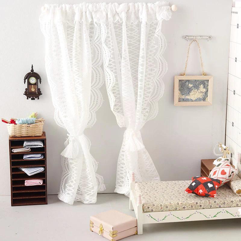 Doll Toy 1/12 Home Dollhouse Miniature Lace Curtain Doll Bedroom Furniture Decor Toy Dolls