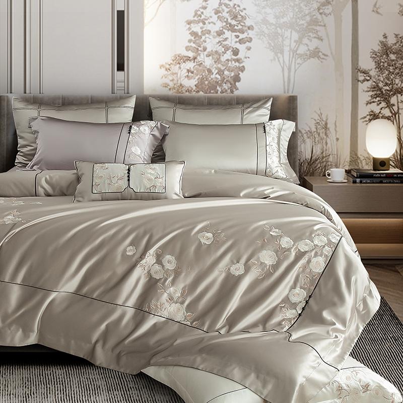 

Svetanya Flowers Embroidery Bedding Set Cotton Jacquard Bed Linens (thin Thick Sheet Pillowcase Quilt Cover) Underwear thin Sheet Style&Queen 4in1 set