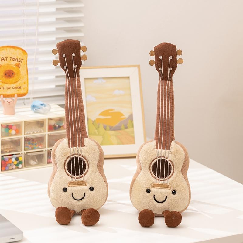 Cute Amuseables Ukulele Plush Toy Kawaii Stuffed Ukulele Doll With Smiling Face Lovely Plushies Soft Musical Instrument