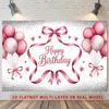 2D Pink Balloon Happy Birthday Backdrop with Hearts and Ribbons Party Banner