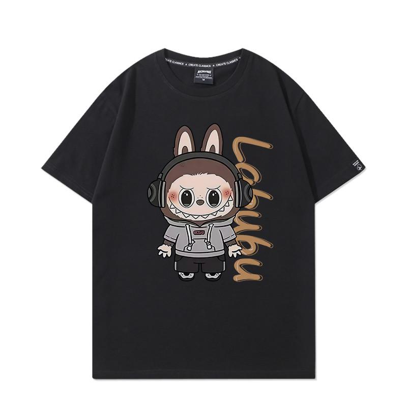 Labubu Cartoon Peripheral Short-sleeved T-shirt Unisex Couples Wear Pure Cotton Loose Fashion Clothes Summer
