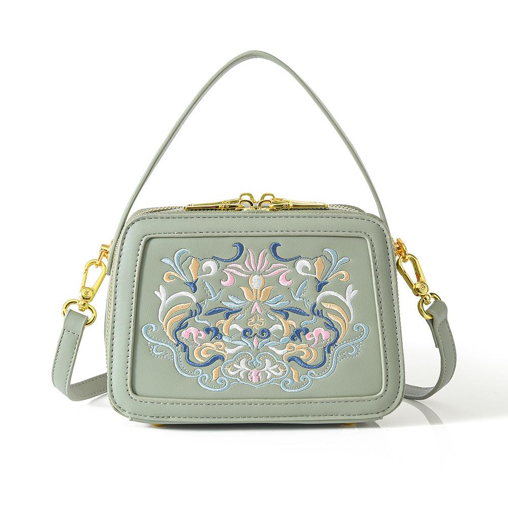 

2026 New Chinese Style Crossbody Bag for Women Luxury Handbag Small Square Top Handle Shoulder Bag зелёный
