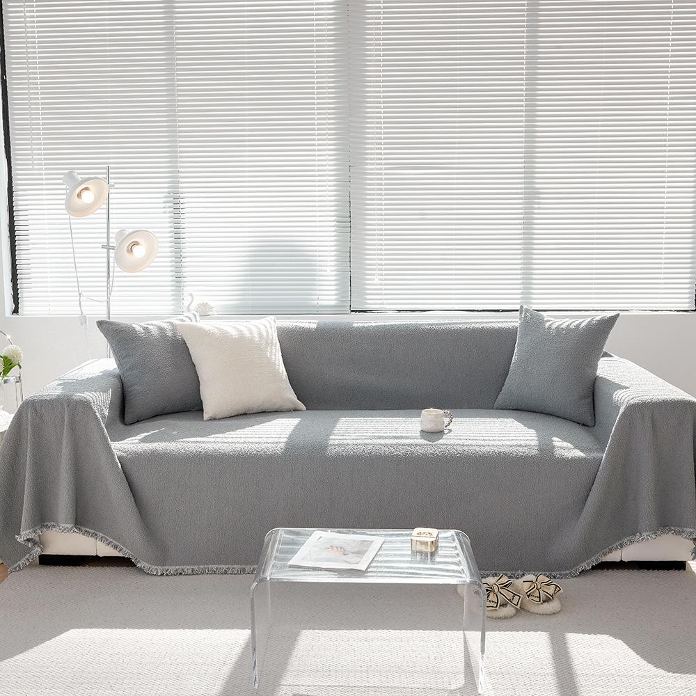 Solid Color Half Velvet Sofa Towel, Simple Cream Style Soft and Waxy Sofa Cover Towel, Universal Sofa Cover Blanket for All Seasons