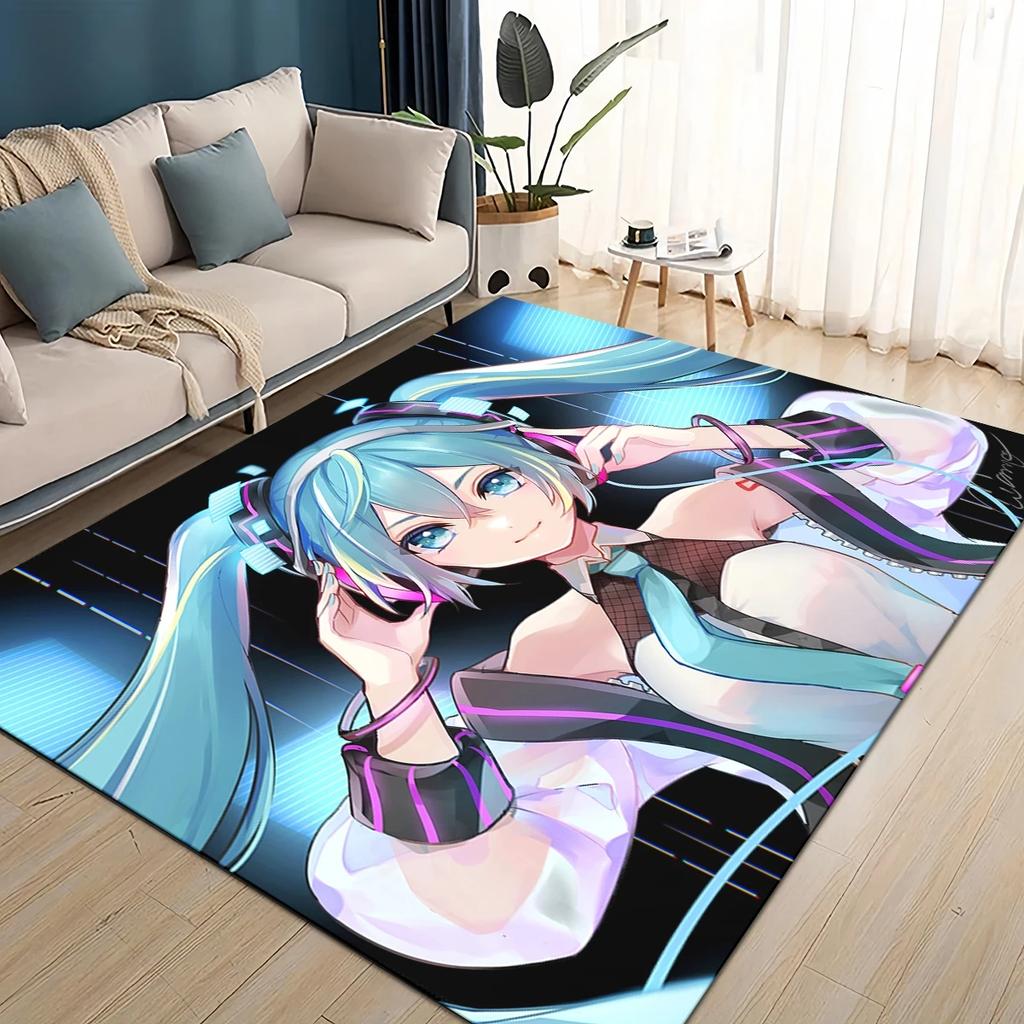3D M-MIKUS Music VOCALOID Cartoon Girl Rug Carpet for Living Room Bedroom Home Decor,kids Play Non-slip for Sofa Doormat