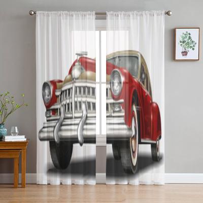Retro Car Tulle Sheer Window Curtains For Living Room The Bedroom Modern Chiffon Voile Organza Curtains Decor Drapes