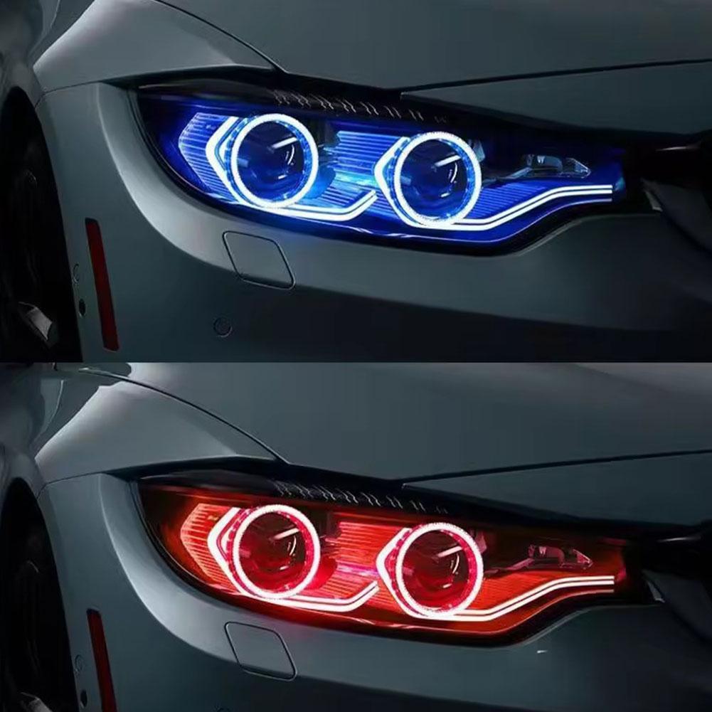 2pcs 3 Inch 5D RGB LED Angel Eyes Halo Rings Headlight Car Rectangular Light DRL Accessories Covers X6C3