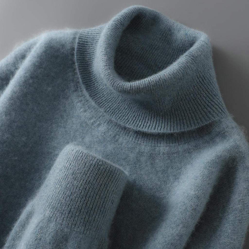 Men's 100% Pure Wool High Neck Pullover Sweater - Autumn/Winter Loose Knit Base Layer