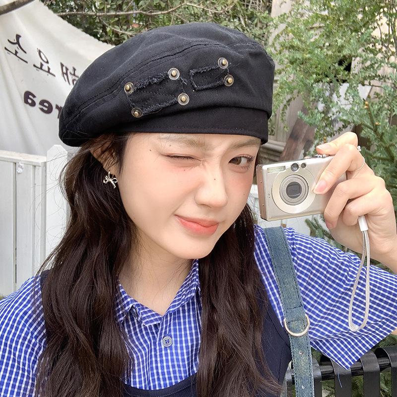 Summer  New Washed Denim Beret Women'S Retro Old Pography All-Match Large Head Circumference Face Small Painter Hat