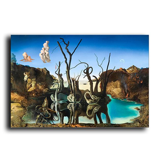 Salvador Dali Swans Reflecting Elephants Canvas Painting Abstract Posters and Print Wall Art Picture Living Room Decor No Frame