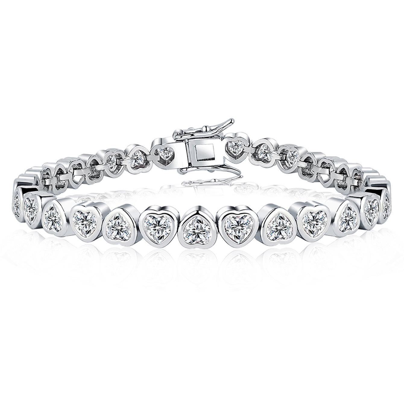 

French romantic hemming heart-shaped 3A zircon love bracelet copper electroplated real gold, fashion trend 6.5