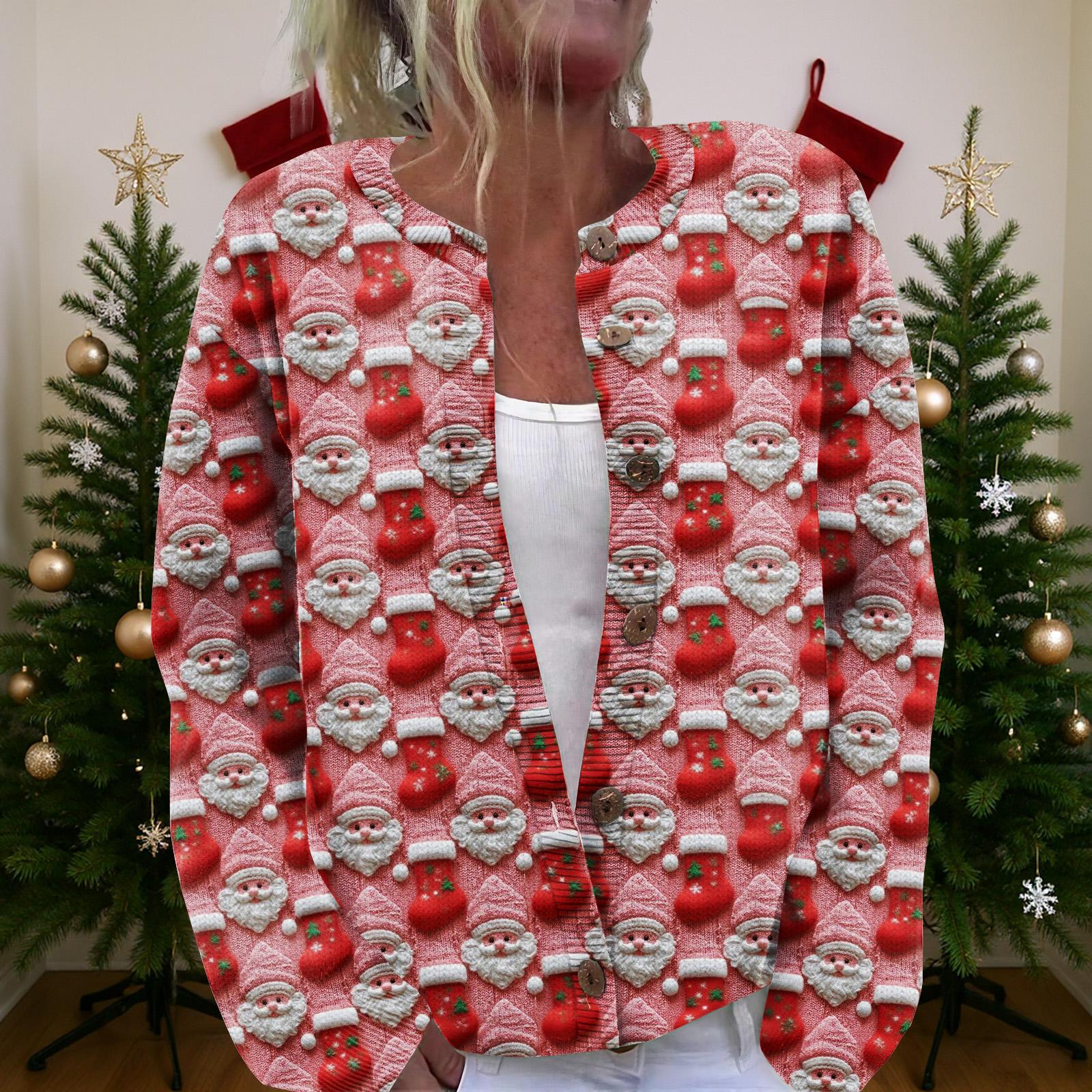 

Женский рождественский свитер Милый забавный рождественский свитер Осень и зима Свитер с длинным рукавом вязаный XL розовый